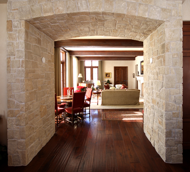 Stone Arch from Kitchen to Dining and Great Room